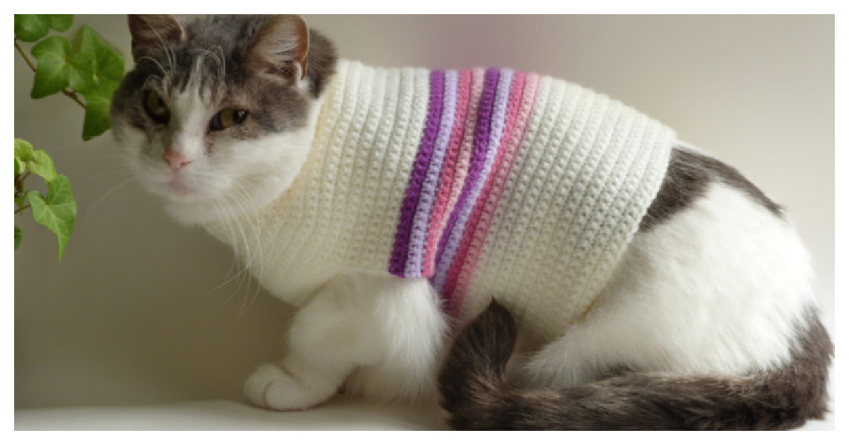 Retro Striped Cat Sweater Free Crochet Pattern