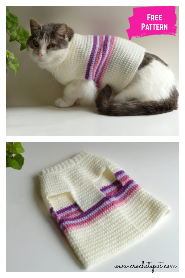 Retro Striped Cat Sweater Free Crochet Pattern