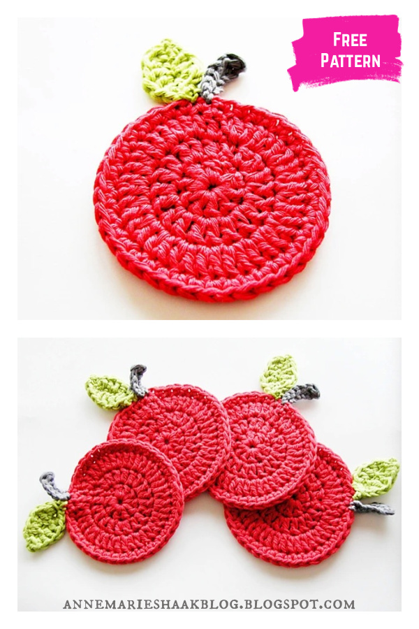 Apple Coasters Free Crochet Pattern