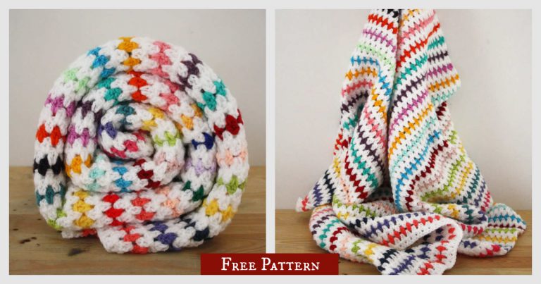 Diamond Stitch Rainbow Blanket Free Crochet Pattern
