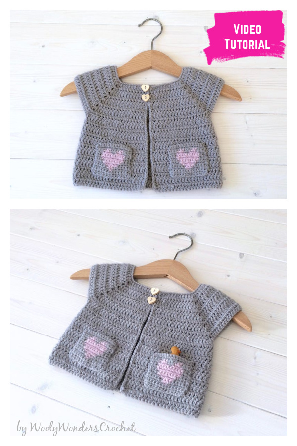 How to Crochet Little Girl's Heart Pocket Cardigan