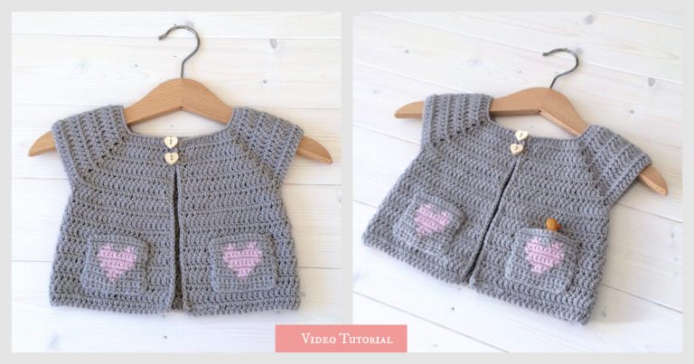 How to Crochet Little Girl’s Heart Pocket Cardigan