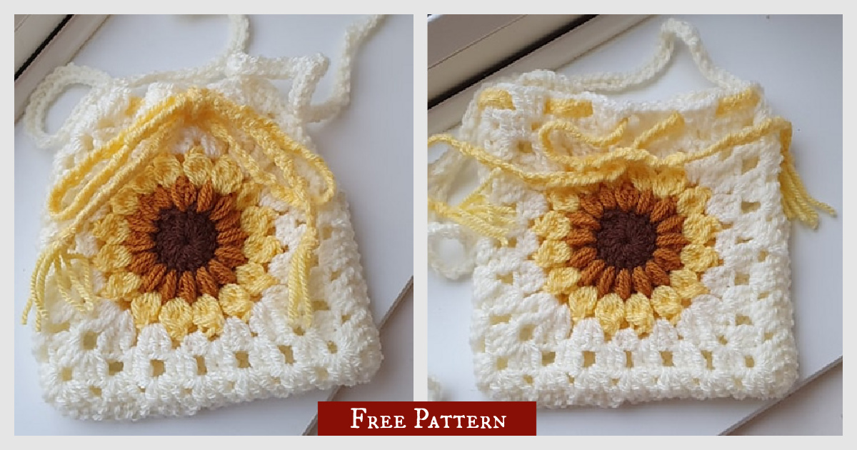Sunflower Drawstring Bag Free Crochet Pattern
