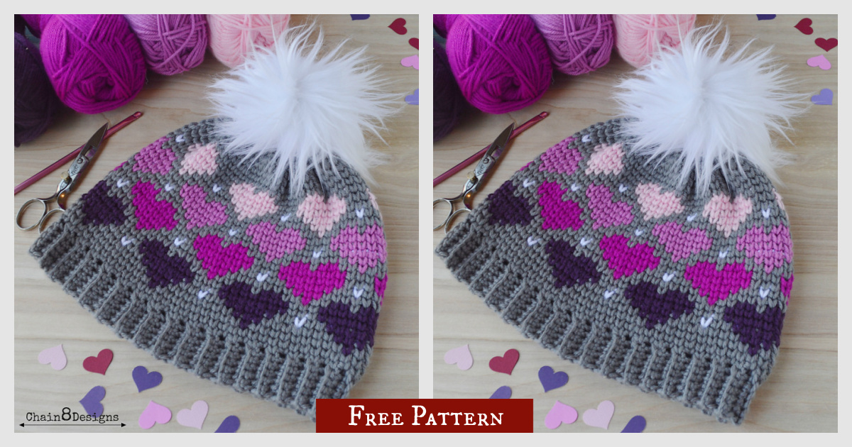 Twitterpated Heart Beanie Free Crochet Pattern