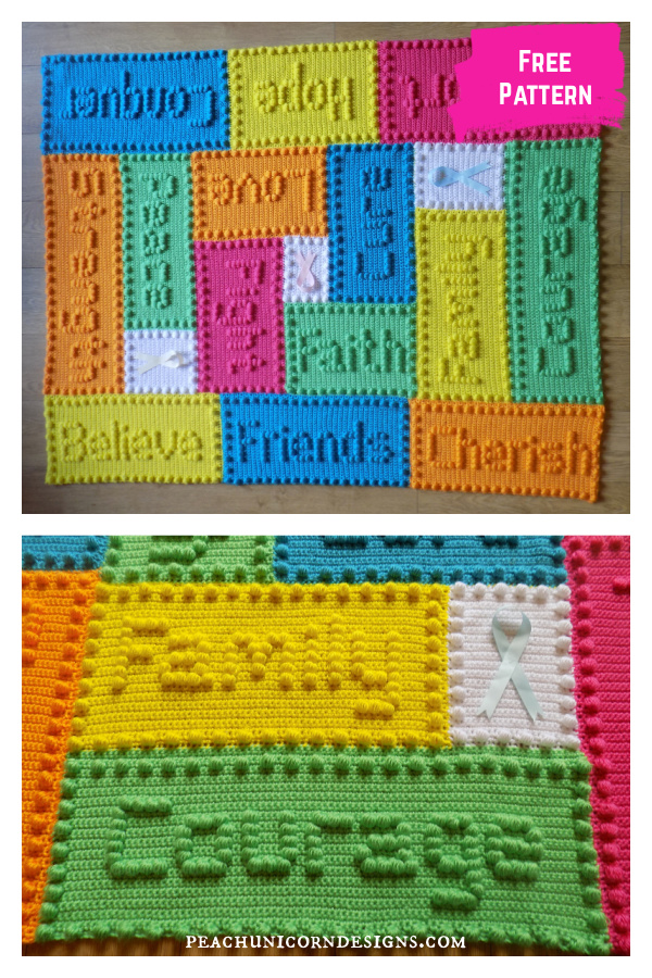 Cancer Support Motif Lap Blanket Free Crochet Pattern