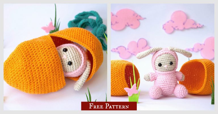 Bunny with Carrot Bed Free Crochet Pattern