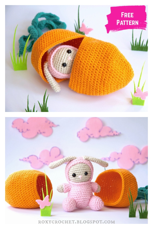 Bunny with Carrot Bed Free Crochet Pattern 