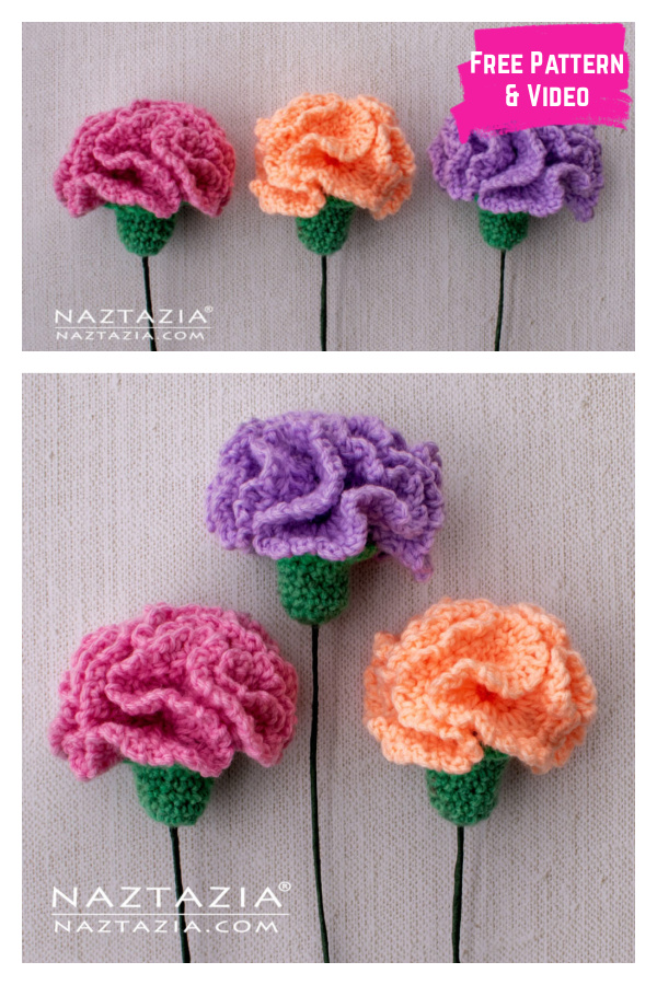 Carnation Flower Free Crochet Pattern and Video Tutorial 