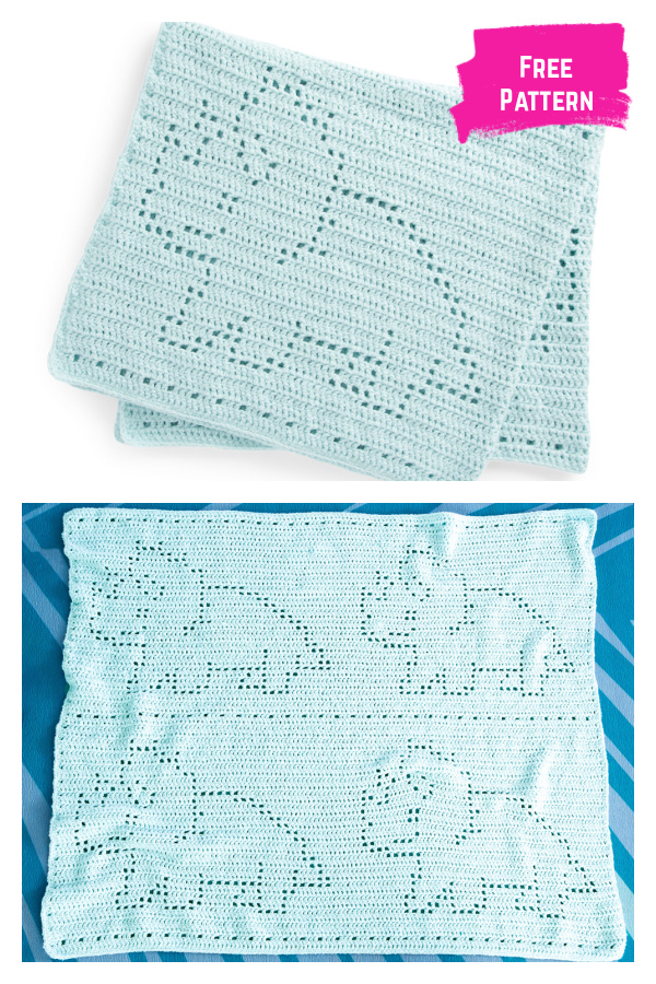 Filet Dinosaur Baby Blanket Free Crochet Pattern
