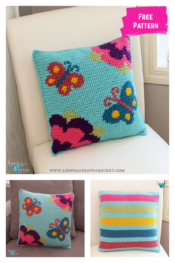 Spring Butterfly Pillow Free Crochet Pattern