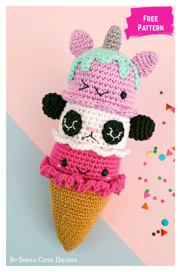 Three Scoop Ice Cream Cone Free Crochet Pattern 