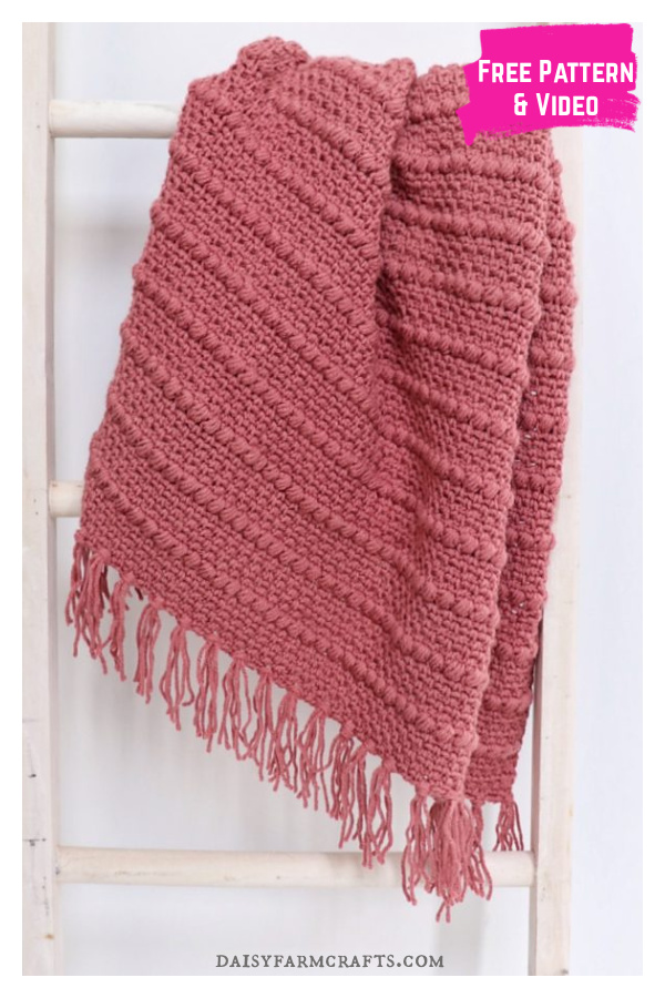 Boho Puff Stripes Blanket Free Crochet Pattern and Video Tutorial