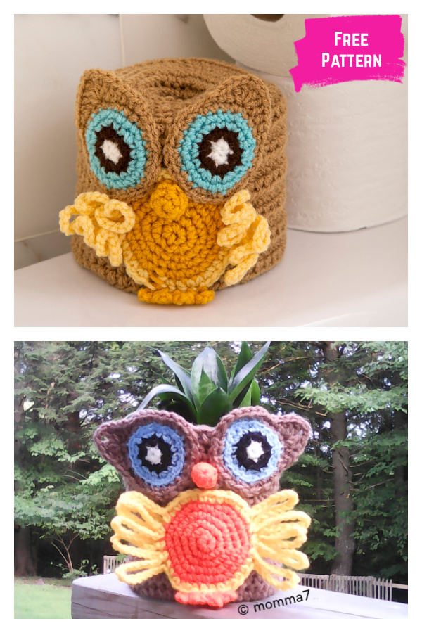 Retro Owl Toilet Roll Cover Free Crochet Pattern