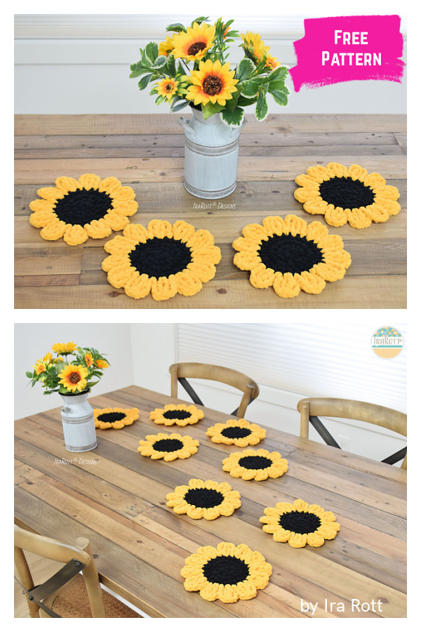 Sunflower Power Coasters Free Crochet Pattern