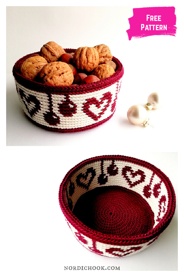 Basket with Hearts Free Crochet Pattern