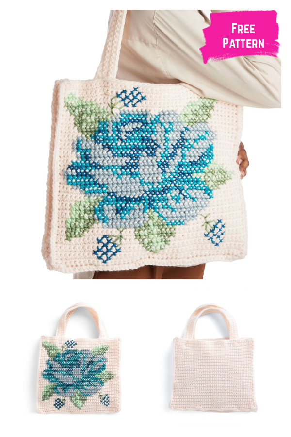 Floral Cross Stitch Tote Free Crochet Pattern