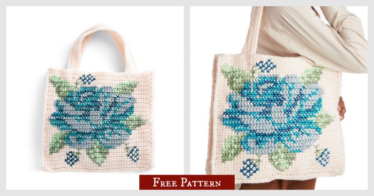 Floral Cross Stitch Tote Free Crochet Pattern