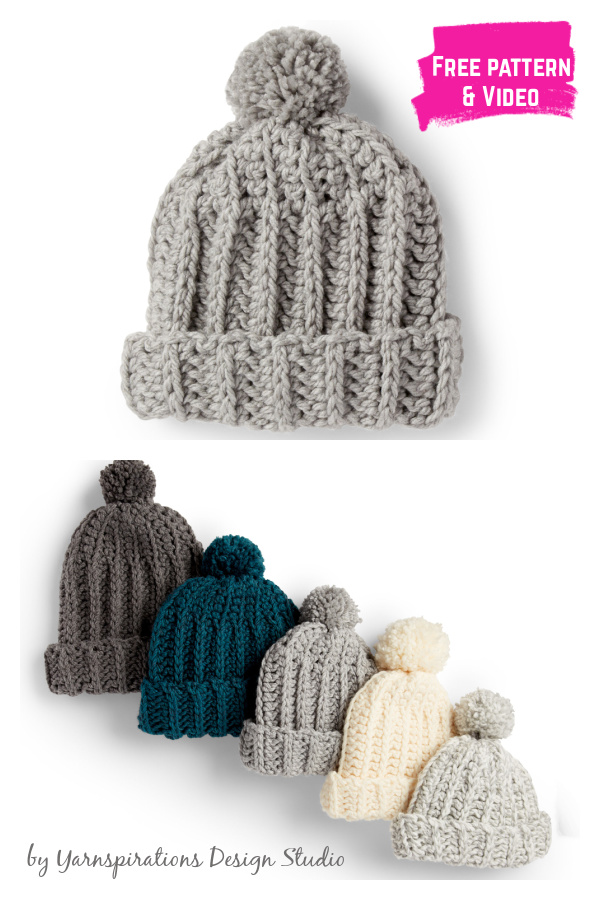 Basic Ribbed Family Hat Free Crochet Pattern and Video Tutorial