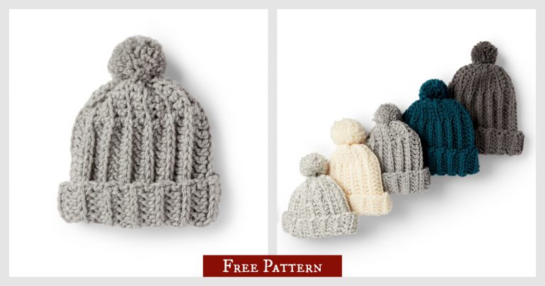 Basic Ribbed Family Hat Free Crochet Pattern and Video Tutorial