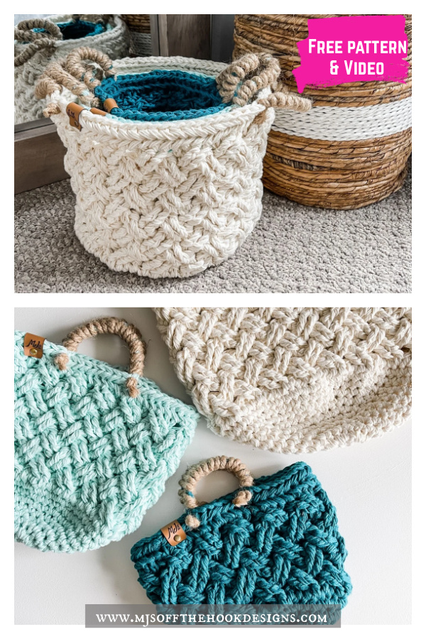 Celtic Weave Nesting Baskets Free Crochet Pattern and Video Tutorial