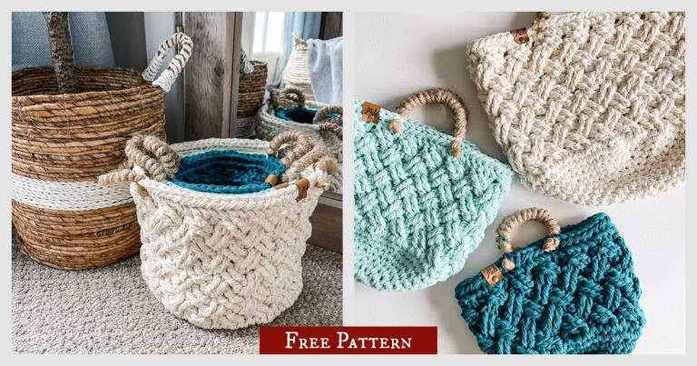 Celtic Weave Nesting Baskets Free Crochet Pattern and Video Tutorial