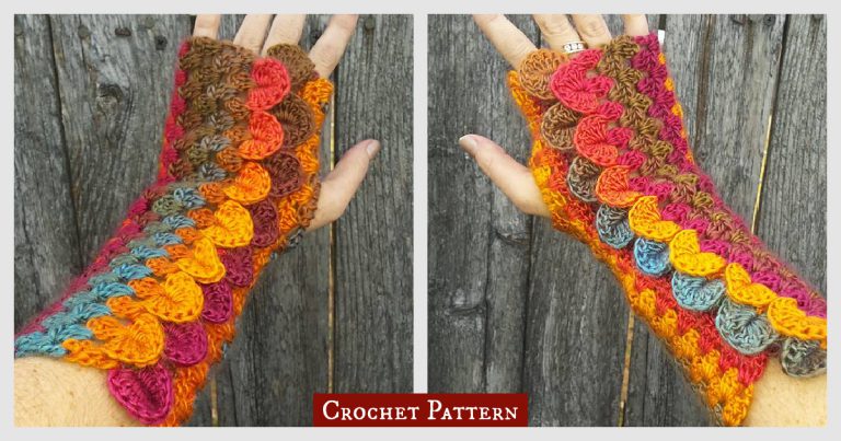 Dragon Scale Stripe Mitts Crochet Pattern