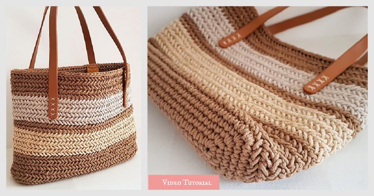 Herringbone Striped Tote Crochet Pattern and Video Tutorial