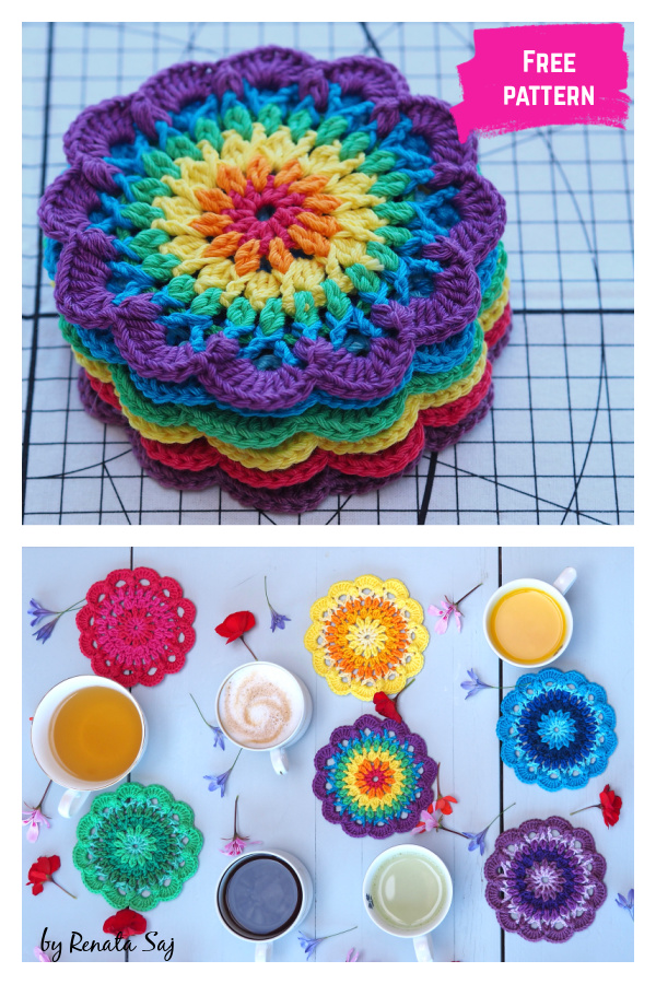 Rainbow Coasters Free Crochet Pattern
