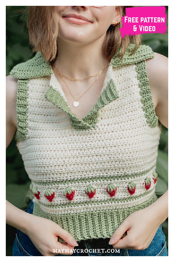 Strawberry Sweater Vest Top Free Crochet Pattern and Video Tutorial