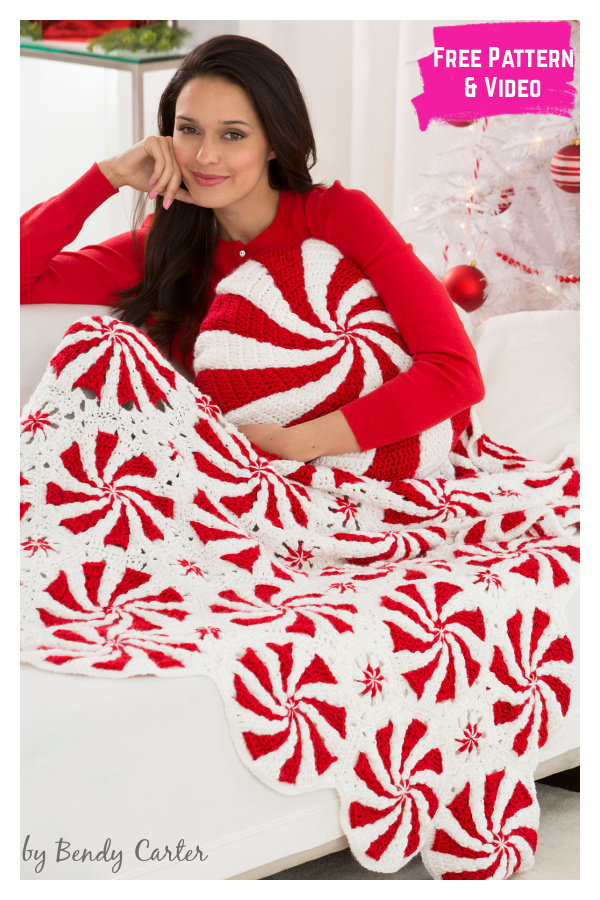 Peppermint Throw and Pillow Free Crochet Pattern and Video Tutorial 