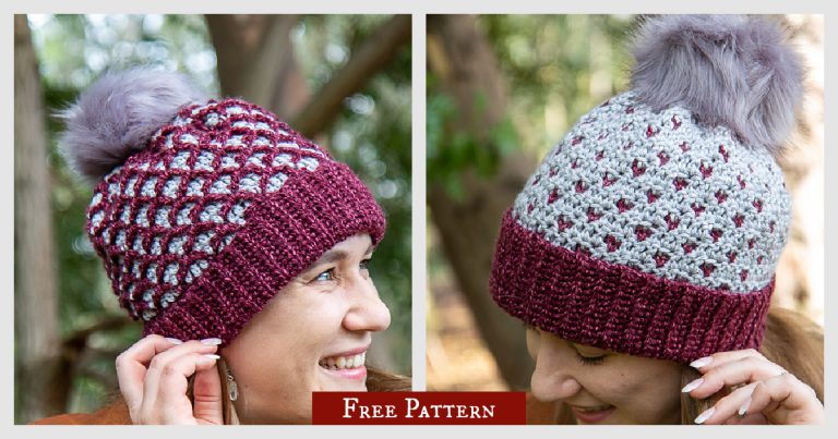 Reversible Diamonds Hearts Hat Free Crochet Pattern