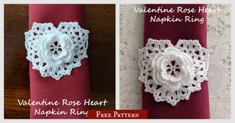 Rose Heart Napkin Ring Free Crochet Pattern