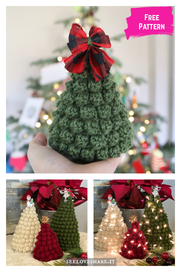 Bobble Stitch Christmas Tree Trio Free Crochet Pattern