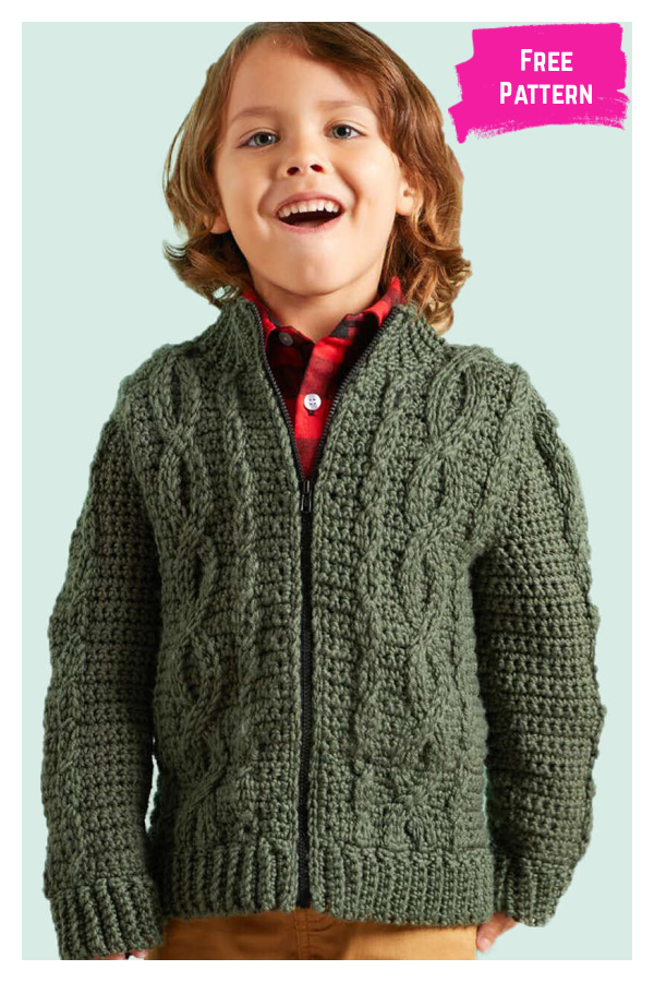 Cabled Kids Jacket Free Crochet Pattern