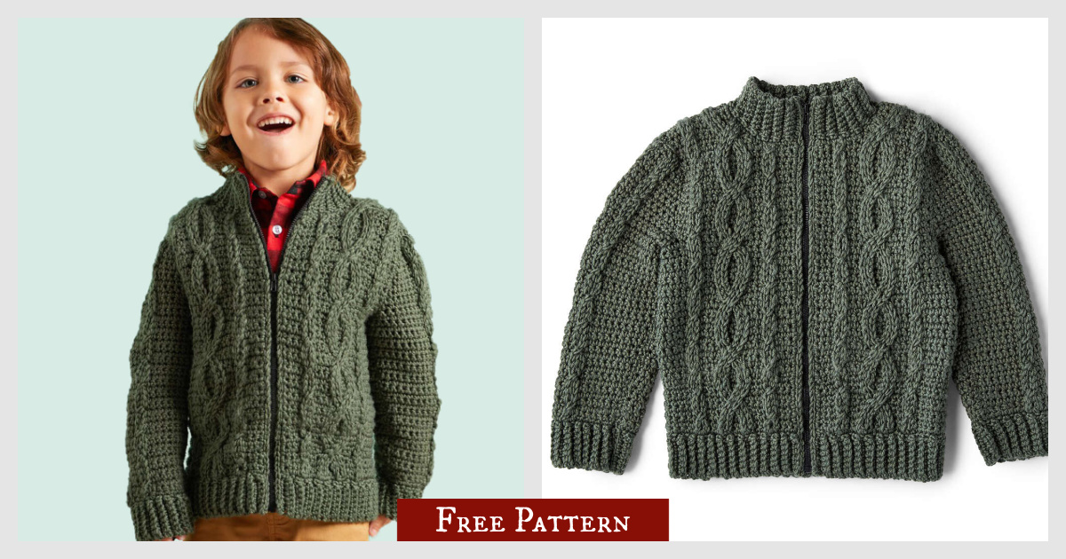 Cabled Kids Jacket Free Crochet Pattern