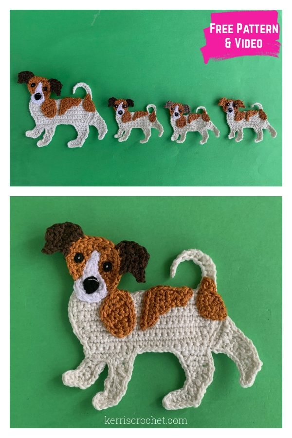 Jack Russell Dog Applique Free Crochet Pattern and Video Tutorial