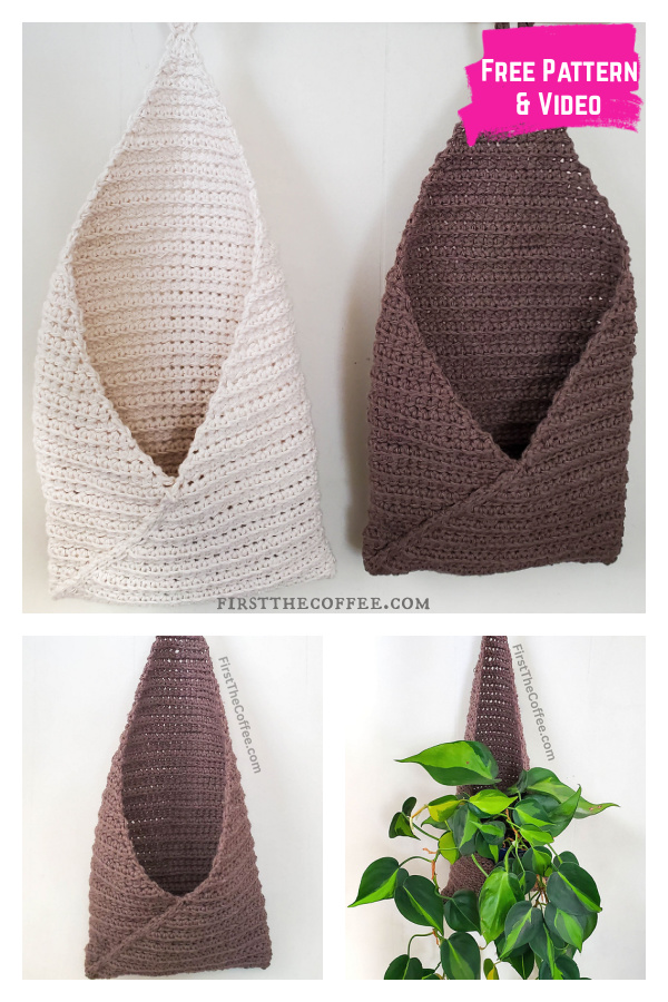 No Sew Hanging Basket Free Crochet Pattern and Video Tutorial