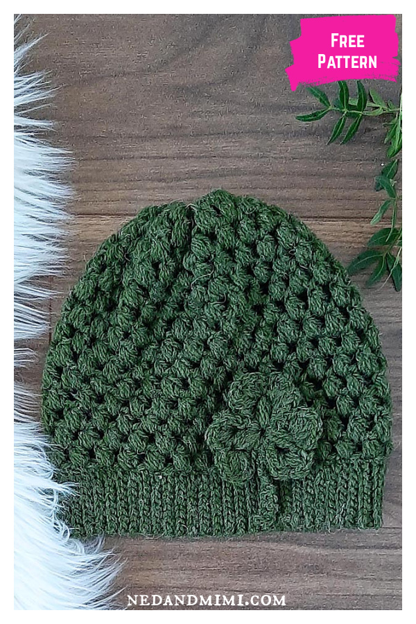 Puff Stitch Hat with Shamrock Free Crochet Pattern