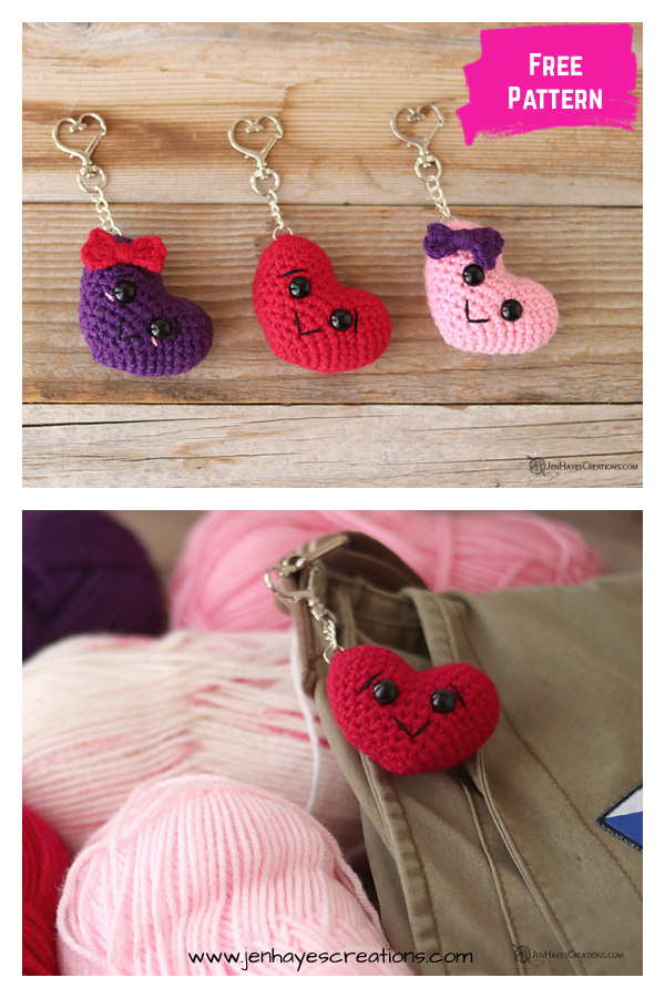 Puffy Heart Keychain Free Crochet Pattern