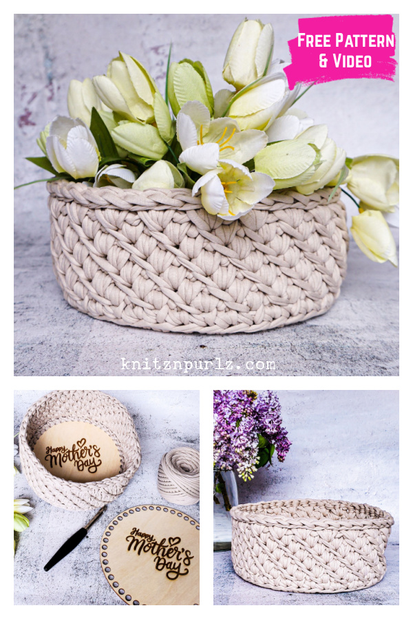 Mother's Day Basket Free Crochet Pattern and Video Tutorial
