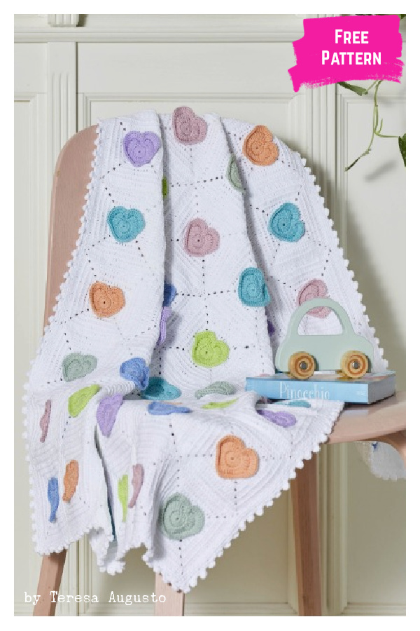 Rainbow Hearts Blanket Free Crochet Pattern