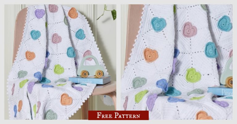 Rainbow Hearts Blanket Free Crochet Pattern