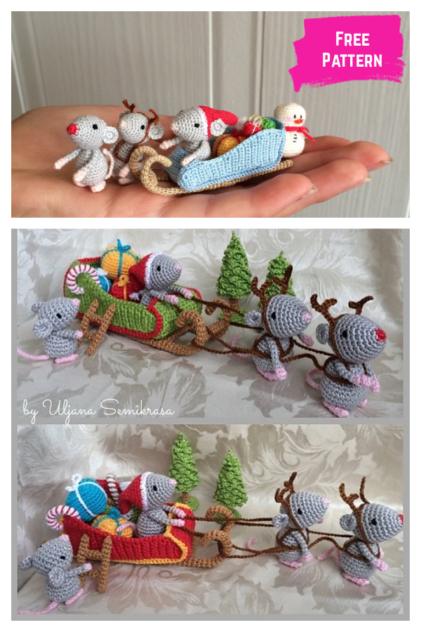 Christmas Mice and Santa's Sleigh Free Crochet Pattern