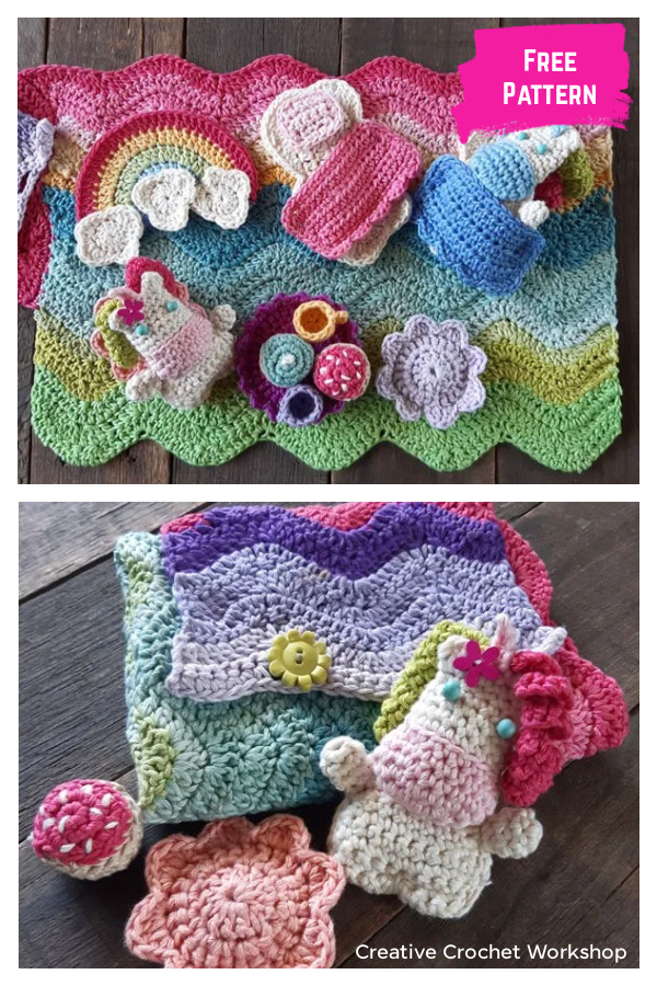 Fold Up Unicorn Play Set Free Crochet Pattern