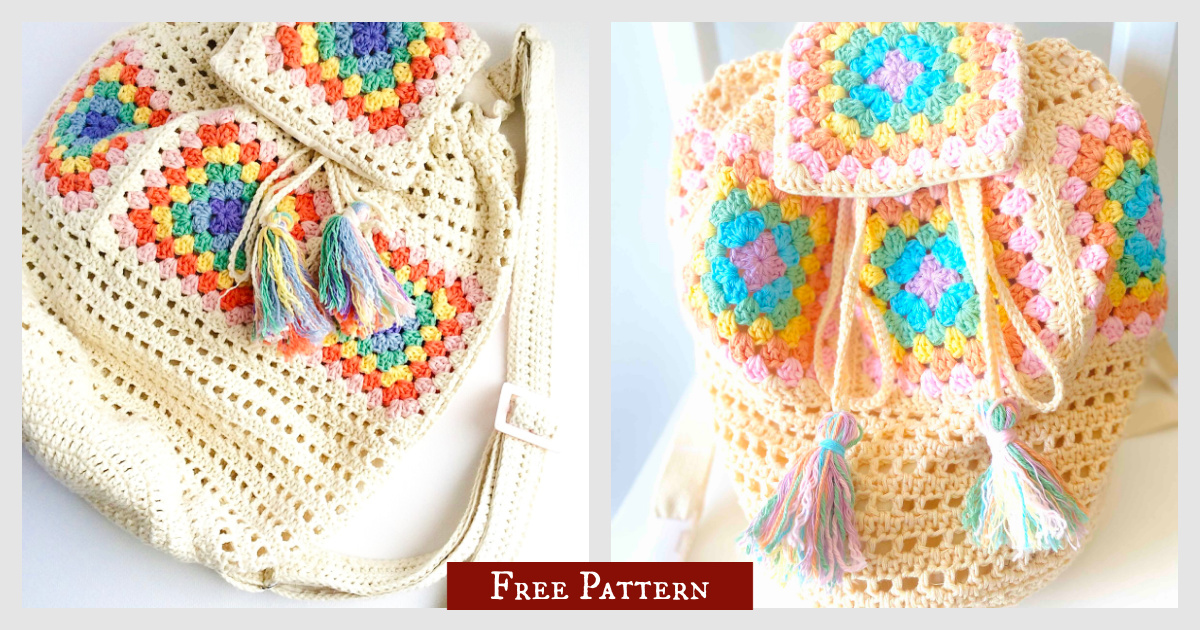 Granny Square Rainbow Backpack Free Crochet Pattern and Video Tutorial