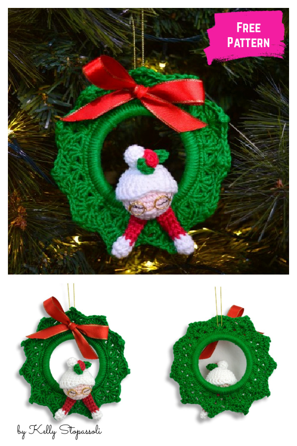 Mrs. Claus Mini Wreath Free Crochet Pattern