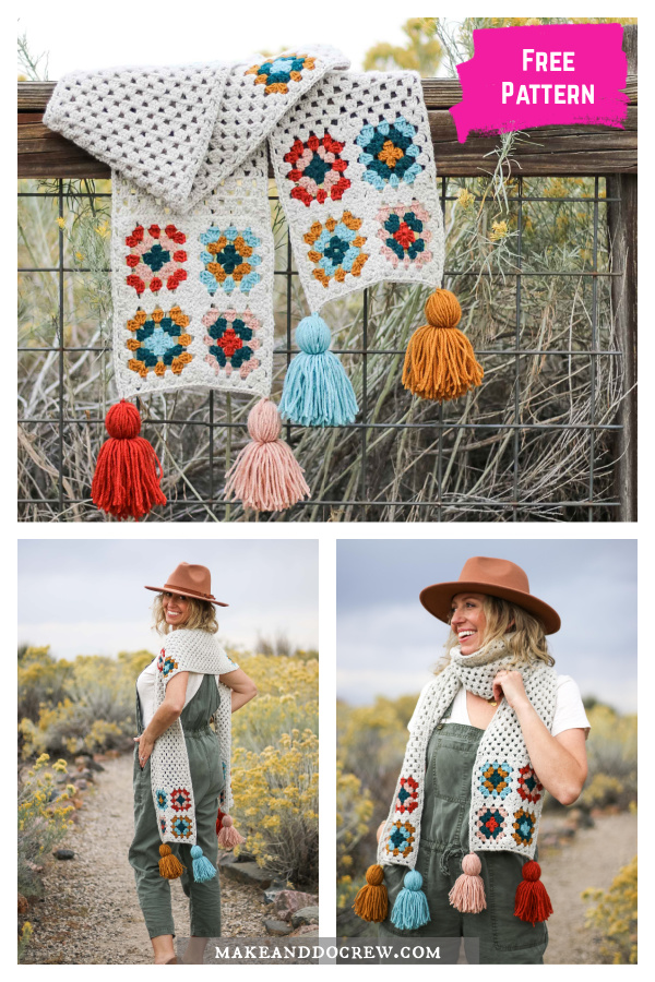 Perennial Granny Square Scarf Free Crochet Pattern
