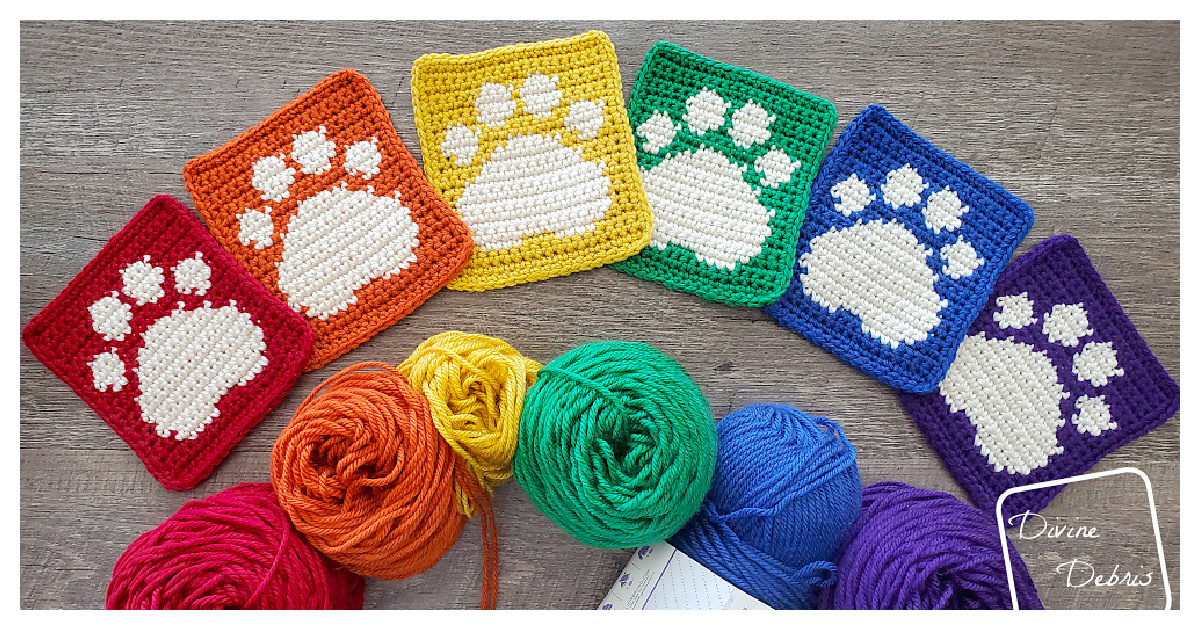 Cute Paw Print Square Free Crochet Pattern