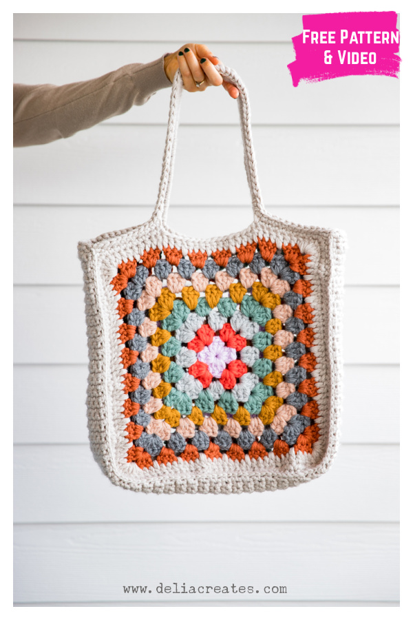 Granny Square Tote Free Crochet Pattern and Video Tutorial