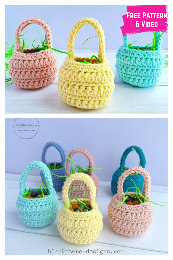 Mini Treat Baskets Free Crochet Pattern and Video Tutorial 